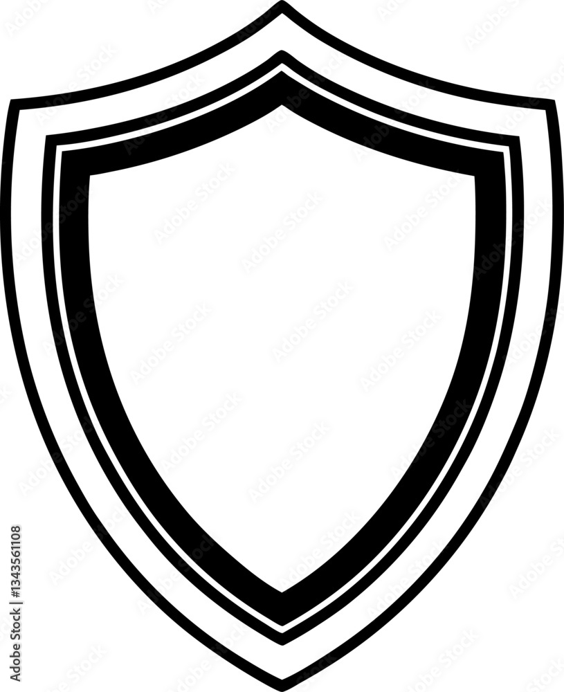 Bold Black Shield Icon with Double Outline, Security and Protection Symbol, Isolated on White Background, Logo Design Bold Black Shield Icon with Double Outline, Security and Protection Symbol, Isolated on White Background, Logo Design