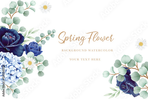 Blue floral background with watercolor 