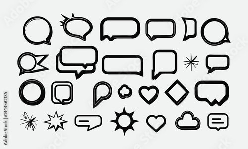 A collection of various speech bubbles in a modern vector-style, outlined in black on a white background, easily editable.