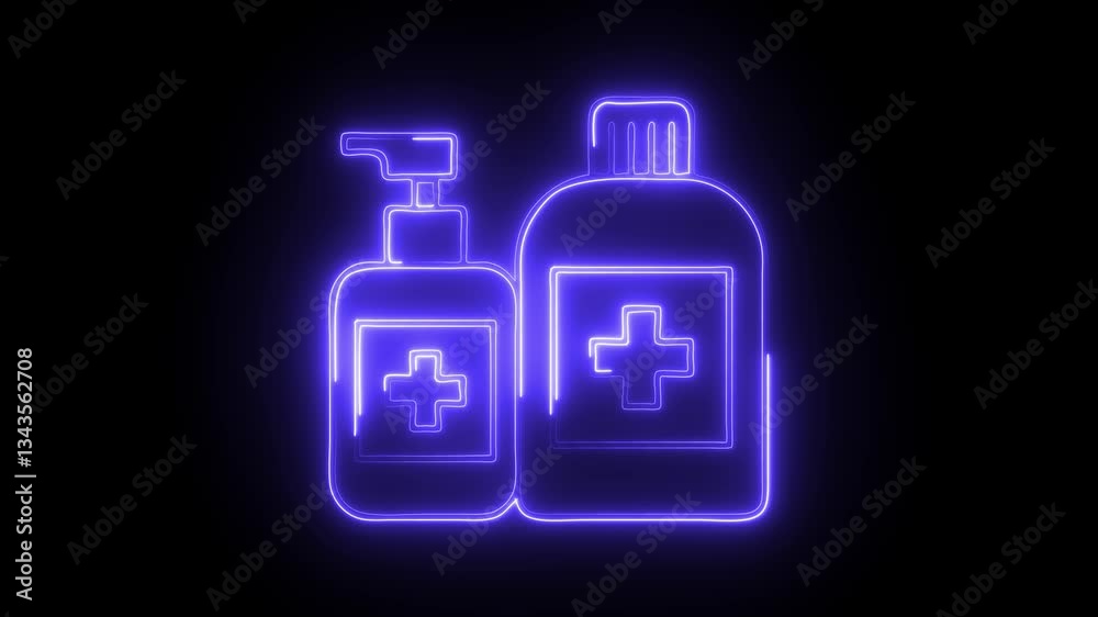 Glowing neon alcohol based disinfectant icon isolated on black background. HD Video motion graphic animation