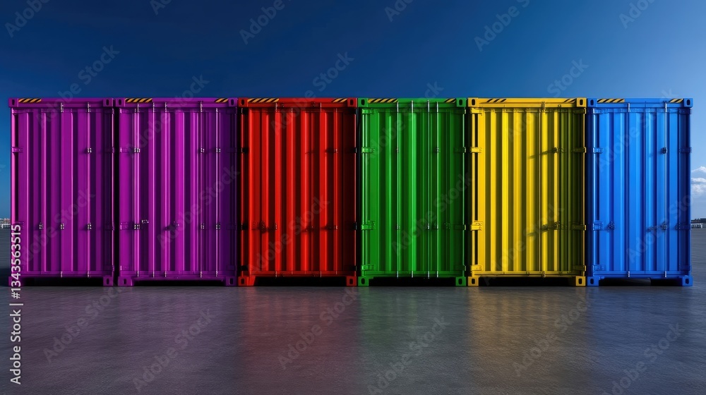 Colorful shipping containers lined up on a concrete dock