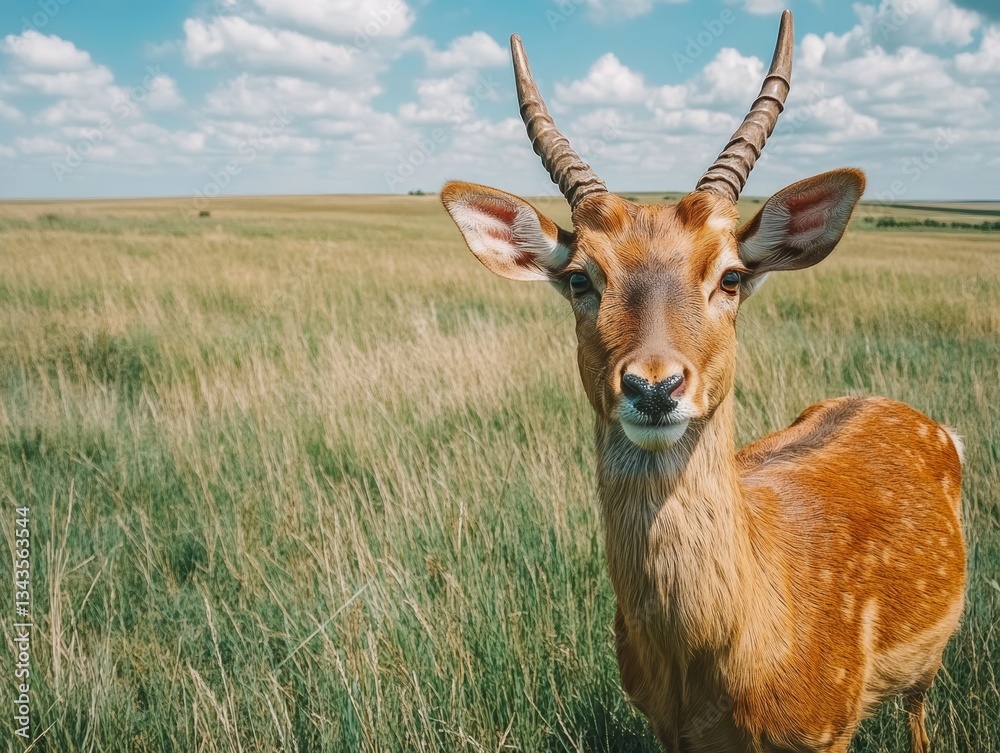 Graceful Antelope: A Wildlife Portrait in a Serene Grassland Under a Sunny Sky Graceful Antelope: A Wildlife Portrait in a Serene Grassland Under a Sunny Sky