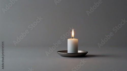 Wallpaper Mural Elegant Still Life, A Single Lit Candle Against a Muted Gray Backdrop Torontodigital.ca