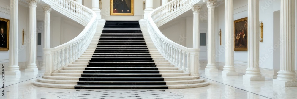 Fototapeta premium Elegant grand staircase in a classic mansion, architectural luxury, opulent interior design inspiration