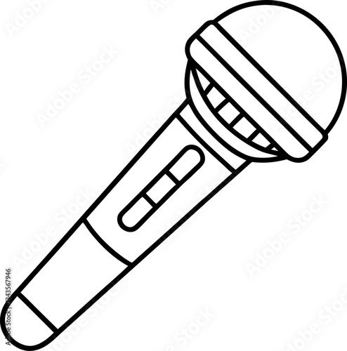 Microphone Outline Icon for Podcast, Singing, Recording, and Presentation Usage in Minimalist Black and White Style