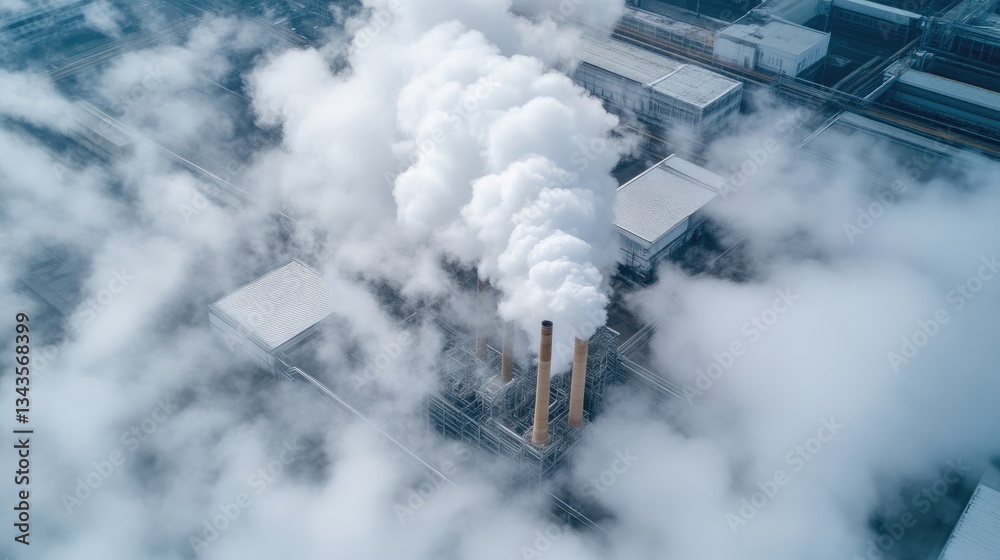 Industrial pollution from factory smokestacks