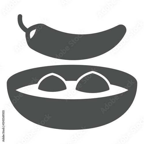 Hot pepper and thai soup plate solid icon, thailand fastfood concept. Vector graphics. Thai straw sign on white background, glyph style icon for mobile or web design.