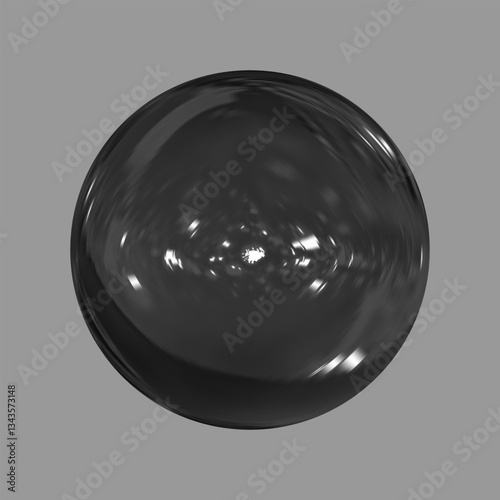 Realistic glossy black glass ball.Abstract 3D light bubble with glare.Geometric abstract shape.