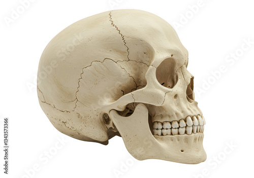 Anatomical model of a human skull with visible sutures 