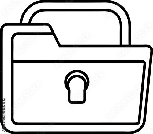 Secure Icon Folder with Lock Symbolizing Data Protection and Information Safety, Outline Style