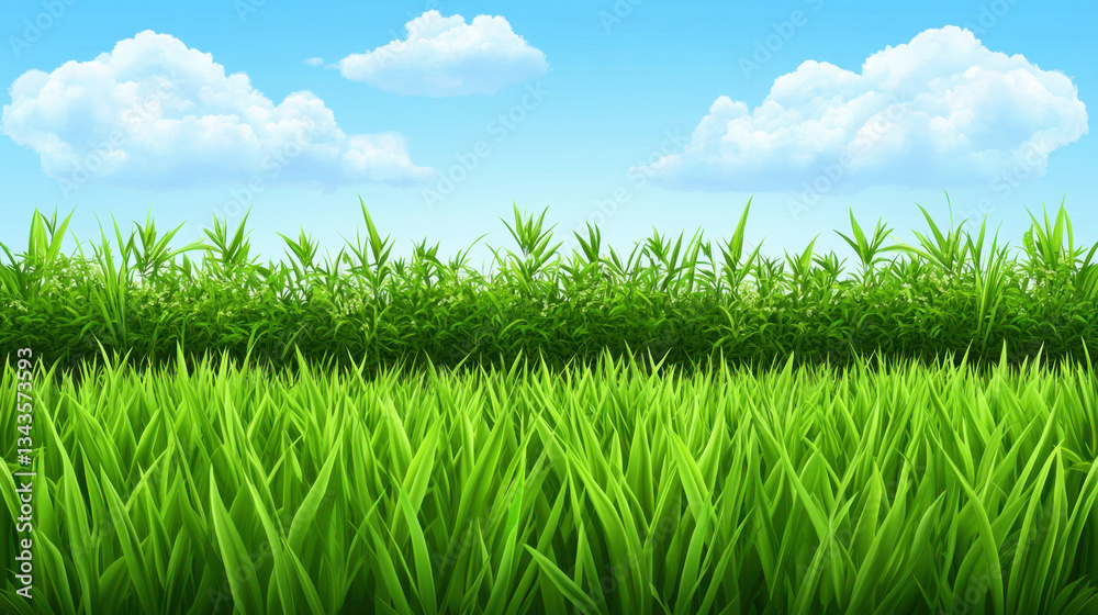 Summer Meadow Landscape, Green Grass and Blue Sky Summer Meadow Landscape, Green Grass and Blue Sky