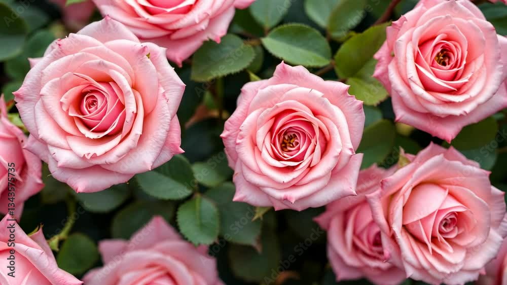 a cluster of soft pink roses in full bloom, surrounded by a background of lush green leaves a cluster of soft pink roses in full bloom, surrounded by a background of lush green leaves