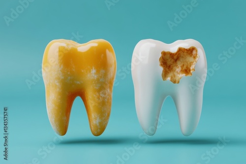 Contrasting dental health  a visual comparison of healthy tooth and cavities on a blue backdrop