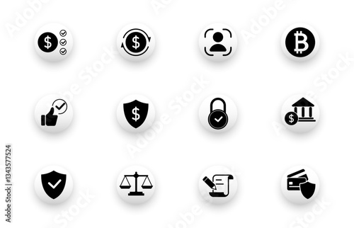 Solid vector icon set with financial security, financial business, verification, security icons