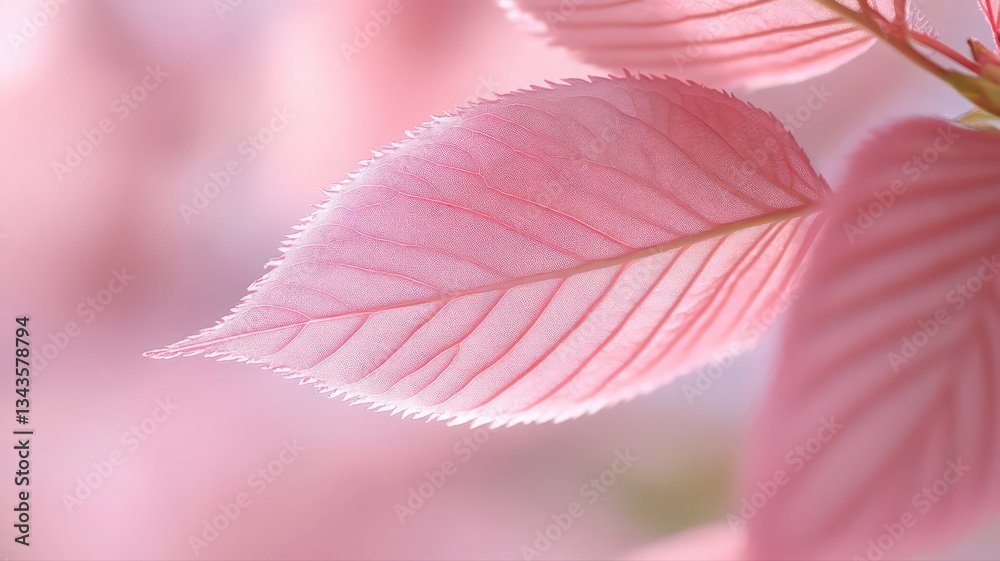 Obraz premium Delicate Pink Leaves with Water Droplets: Soft Focus Macro Photography