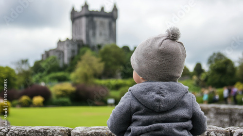 Ireland baby - Castle Charm: Dress the baby in cozy clothing and capture them in front of a majestic Irish castle, like Ashford Castle or Kilkenny Castle. The grandeur of the setting contrasts beautif