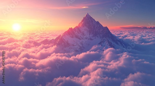 Breathtaking Aerial View of Mountain Peak During Sunset
