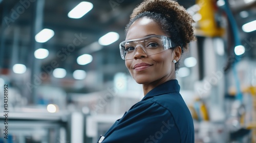 Skilled worker demonstrating confidence in modern manufacturing facility during daytime