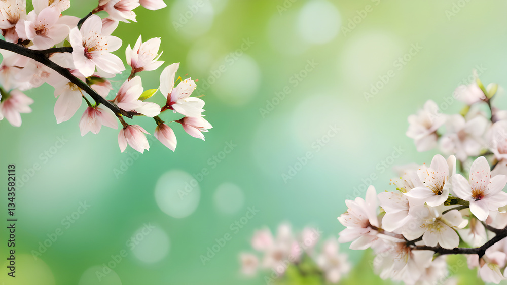Fototapeta premium Delicate almond tree flowers blooming on a bokeh background