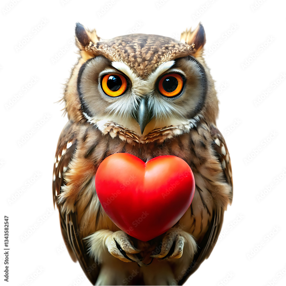 Naklejka premium Owl Holding Heart: Love, Wisdom, Nature