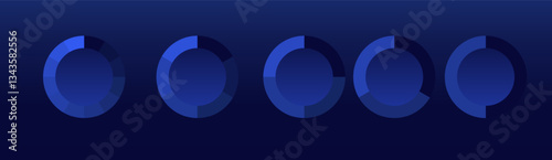 Circular progress charts. A set of blue segmented donut graphs representing data analysis, performance tracking, and statistics on a dark background. Business intelligence, financial metrics