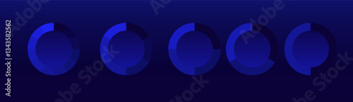 Circular progress charts. A set of blue segmented donut graphs representing data analysis, performance tracking, and statistics on a dark background. Business intelligence, financial metrics