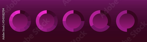 Circular progress charts. A set of purple segmented donut graphs representing data analysis, performance tracking, and statistics on a dark background. Business intelligence, financial metrics