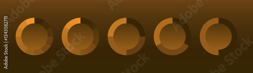 Circular progress charts. A set of orange segmented donut graphs representing data analysis, performance tracking, and statistics on a dark background. Business intelligence, financial metrics