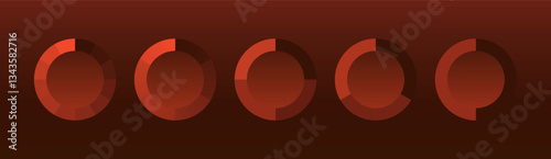 Circular progress charts. A set of red segmented donut graphs representing data analysis, performance tracking, and statistics on a dark background. Business intelligence, financial metrics
