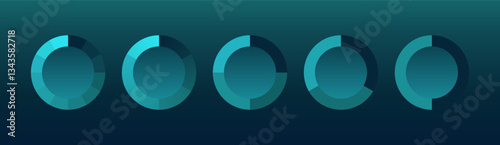 Circular progress charts. A set of blue segmented donut graphs representing data analysis, performance tracking, and statistics on a dark background. Business intelligence, financial metrics