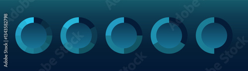 Circular progress charts. A set of blue segmented donut graphs representing data analysis, performance tracking, and statistics on a dark background. Business intelligence, financial metrics
