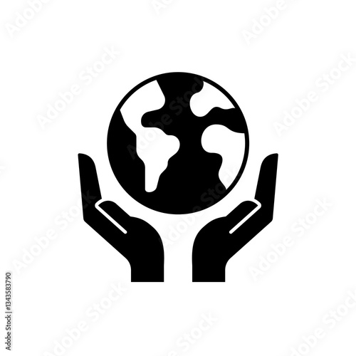 Saving the Earth silhouette concept. Black and White vector Icon