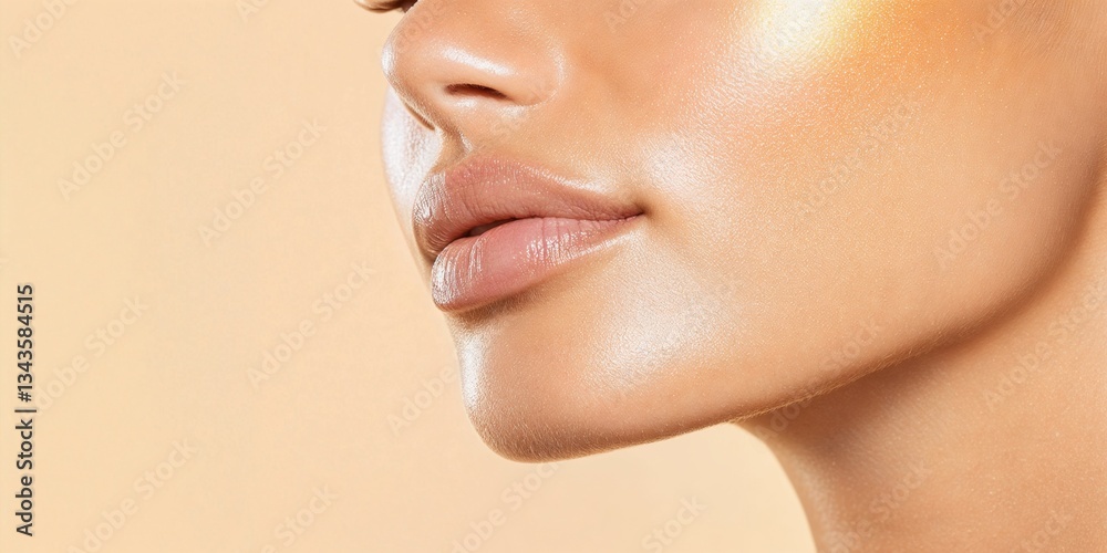 Close-up of woman's face showcasing beautiful glowing skin, natural beauty trend  