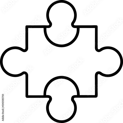 Single Puzzle Piece Outline Black and White Symbol for Connection, Unity, Solution, and Completeness on White Background