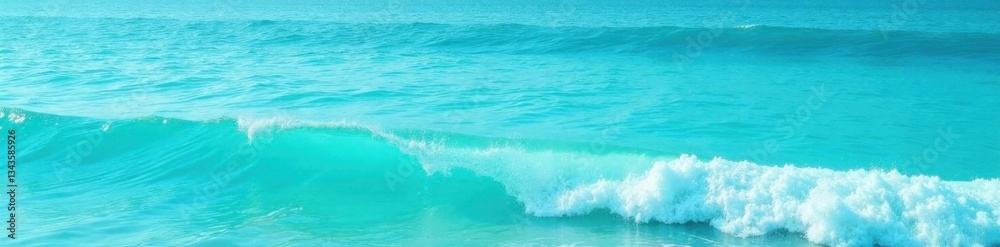 Fototapeta premium Calm turquoise ocean surface with gentle wave foam , blue sea texture, sea foam