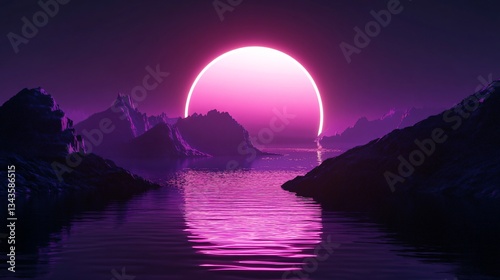 Futuristic Fantasy Night Landscape with Abstract Landsc