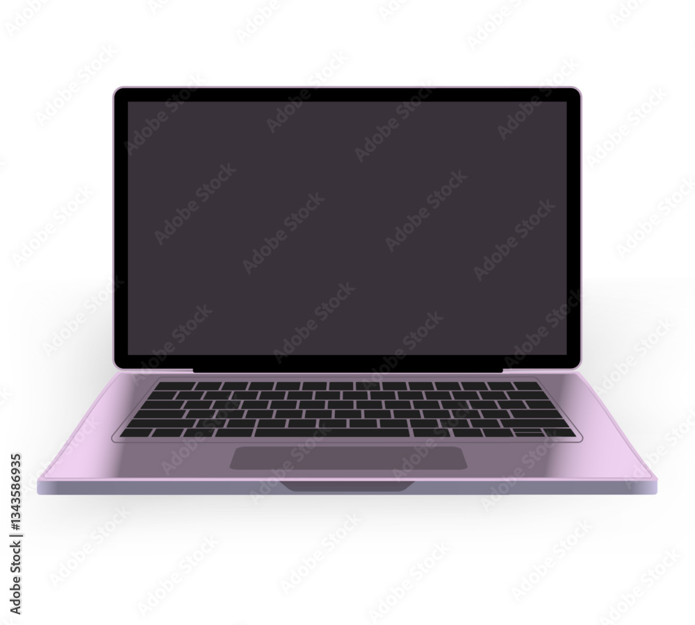 Modern laptop illustration. A sleek purple colored laptop with a black keyboard and blank screen displayed on a white background. Technology, digital device, remote work, and business concept Modern laptop illustration. A sleek purple colored laptop with a black keyboard and blank screen displayed on a white background. Technology, digital device, remote work, and business concept