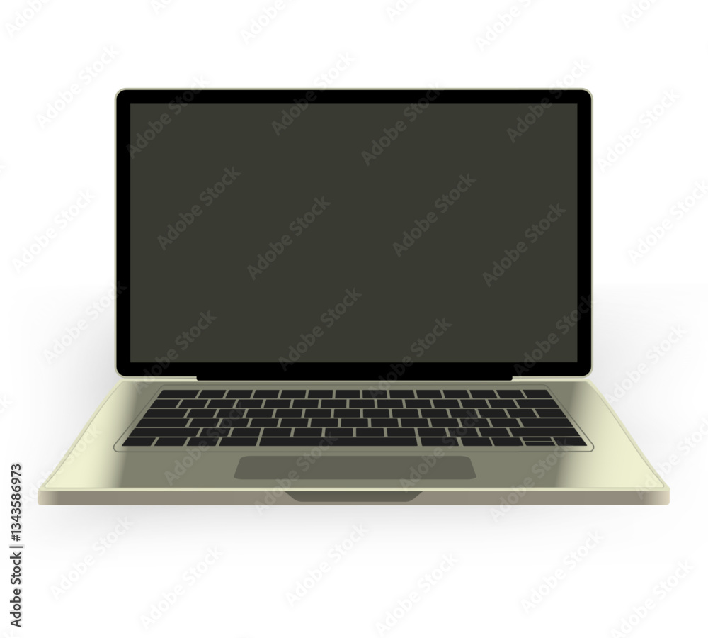 Modern laptop illustration. A sleek gold-colored laptop with a black keyboard and blank screen displayed on a white background. Technology, digital device, remote work, and business concept Modern laptop illustration. A sleek gold-colored laptop with a black keyboard and blank screen displayed on a white background. Technology, digital device, remote work, and business concept