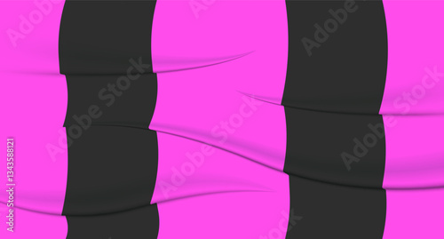 Striped fabric set icon. A pink and black striped textile with smooth folds and waves, creating a dynamic and textured appearance. Perfect for backgrounds, sports themes, fashion, or design projects