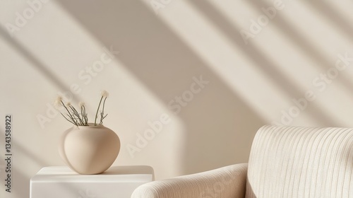 Obraz na płótnie Minimalist home decor, soft light, subtle shadows w salonie