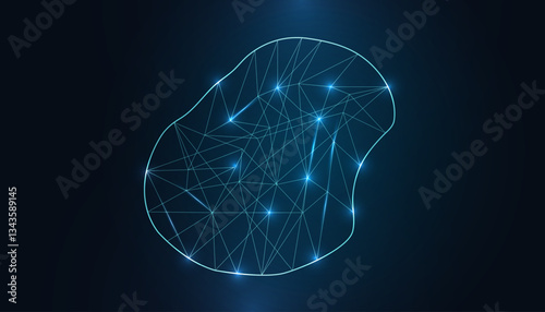 Nauru Map - Abstract geometric mesh polygonal network line, structure and point scales on dark background with lights in the form of cities. Vector illustration eps 10.