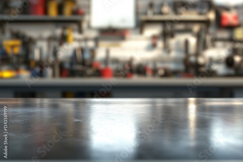 Wallpaper Mural A metal blank tabletop with blurred automotive tools and parts, perfect for showcasing automotive products Torontodigital.ca