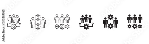 Human resources development icon set. Team or group idea icons. Icons set contains intelligent, smart, problem solving, teamwork, cooperation, brain storming. Vector stock illustration.