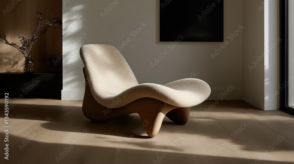 Modern beige armchair in minimalist room