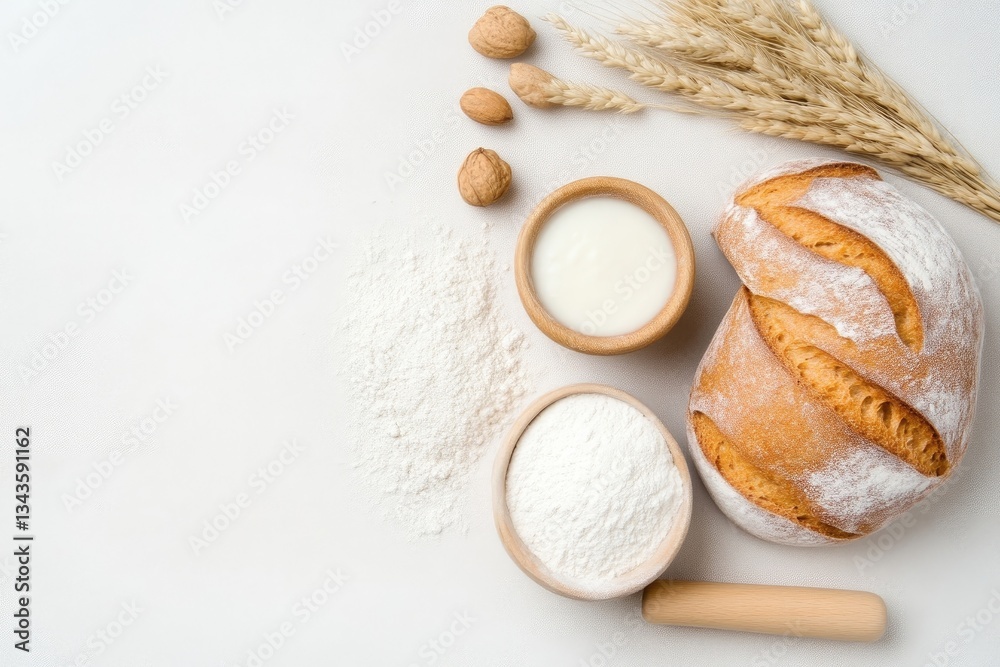 Freshly baked bread with ingredients