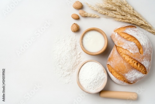 Obraz na płótnie Freshly baked bread with ingredients w salonie