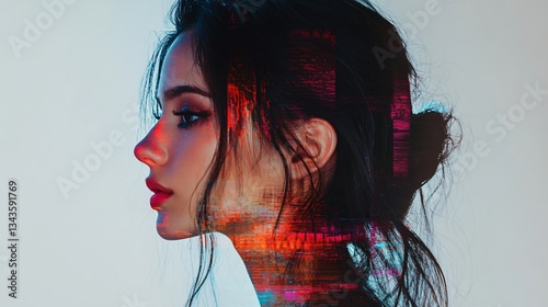 Stunning Young Woman Portrait with Digital Overlay