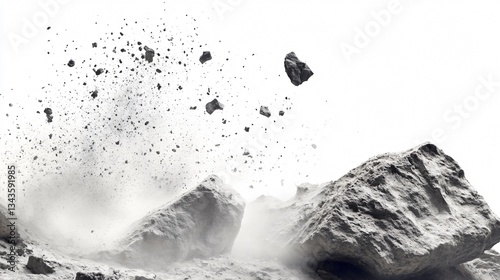 Elegant White Rock Stone Falling on Black Background, Space for Text