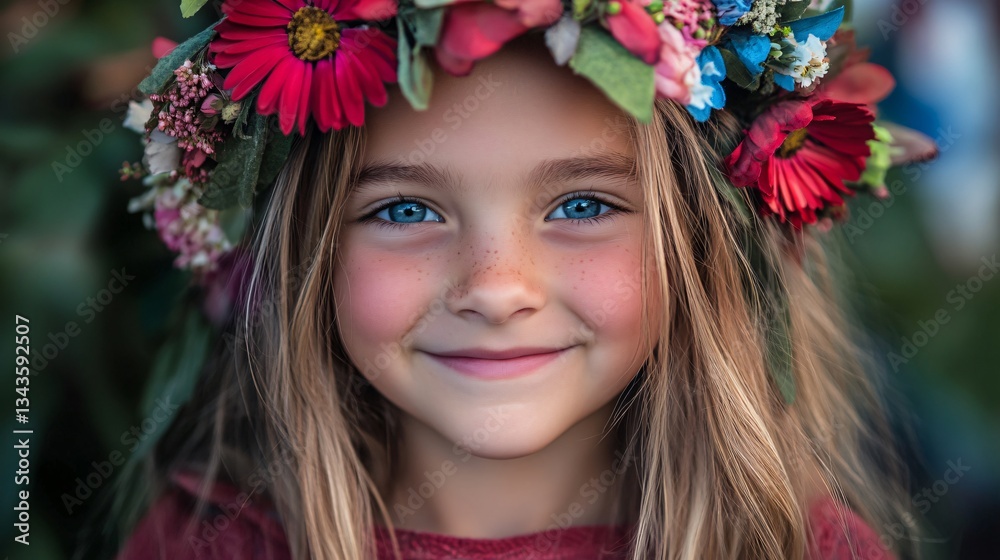 Enchanting Smiling Girl with Elf Ears and Floral Wreath - Fantasy Portrait Enchanting Smiling Girl with Elf Ears and Floral Wreath - Fantasy Portrait