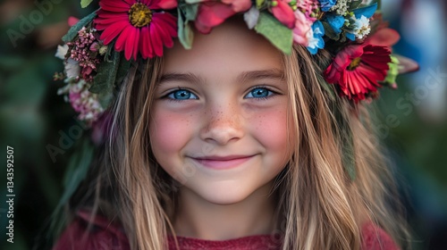 Enchanting Smiling Girl with Elf Ears and Floral Wreath - Fantasy Portrait